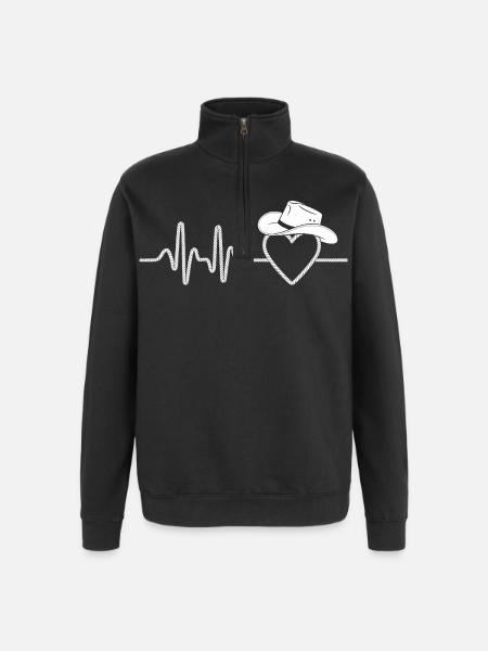 Heartbeat with Hat Silhouette - Quarter-Zip Sweatshirt - black