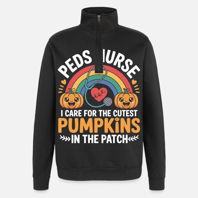 Kürbis-Pflegeheldin im Patch - Quarter-Zip-Sweatshirt - Schwarz
