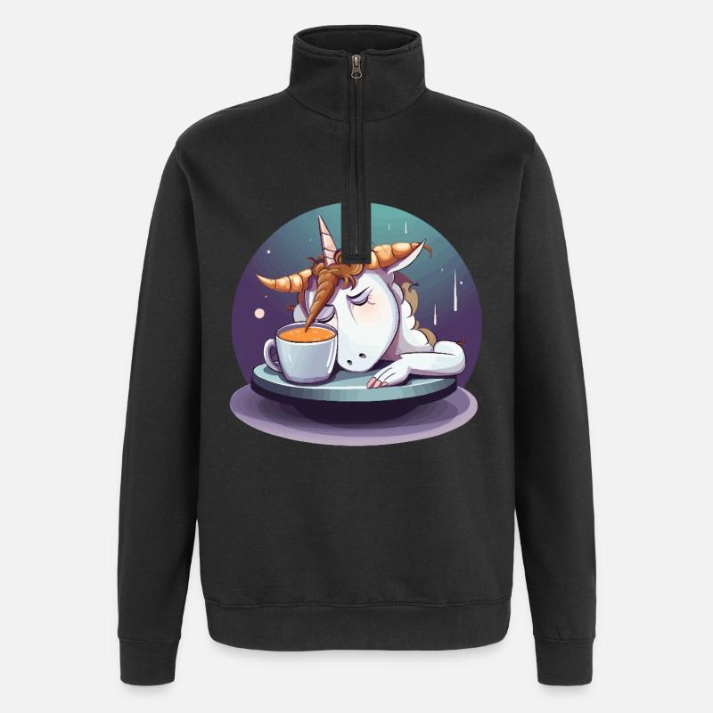 Müdes Einhorn Kaffeezauber - Quarter-Zip-Sweatshirt - Schwarz