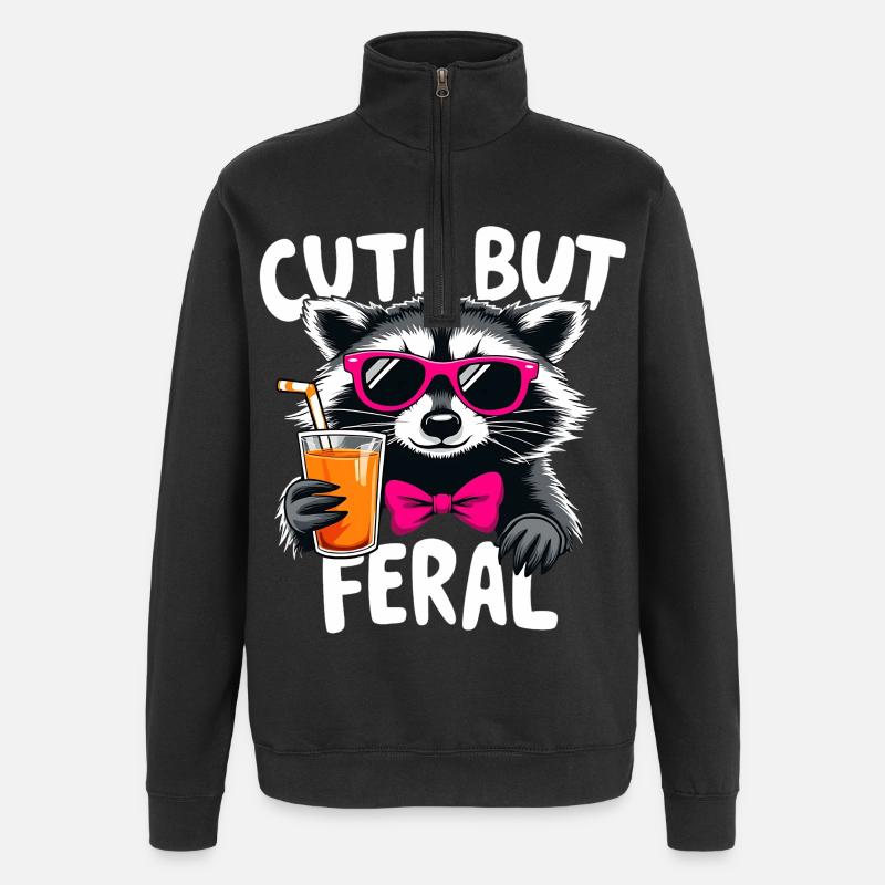 Süß aber Wild Waschbär - Quarter-Zip-Sweatshirt - Schwarz