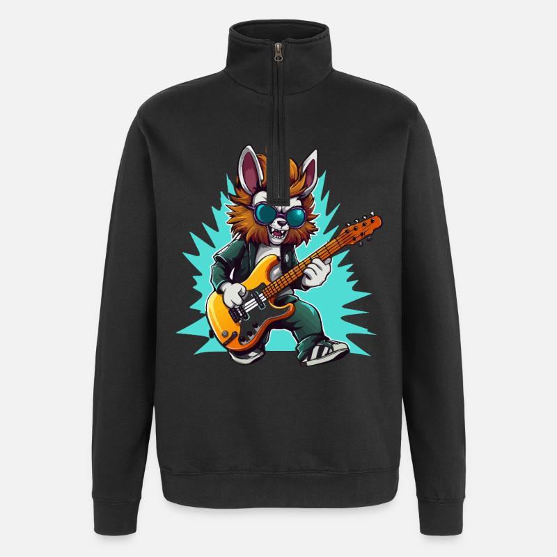 Gitarrowl Rockwolf mit Sonnenbrille - Quarter-Zip-Sweatshirt - Schwarz