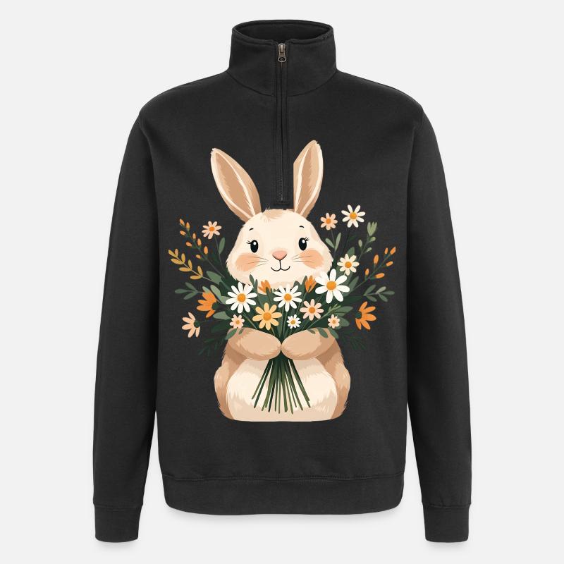 Bunny with spring bouquet - Quarter-Zip Sweatshirt - black