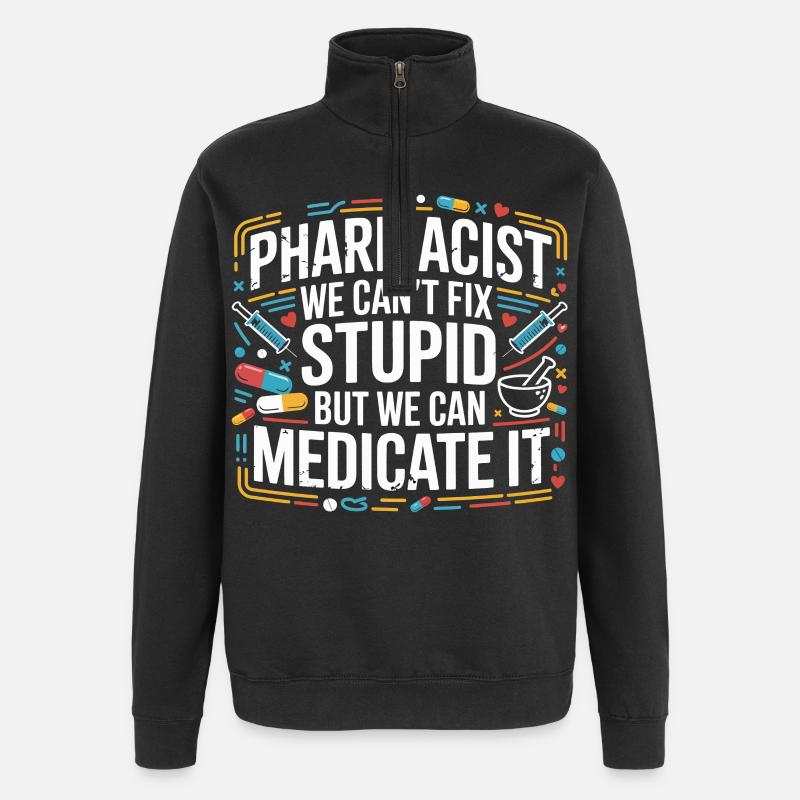 Apothekerwitz: Medikation statt Dummheit - Quarter-Zip-Sweatshirt - Schwarz