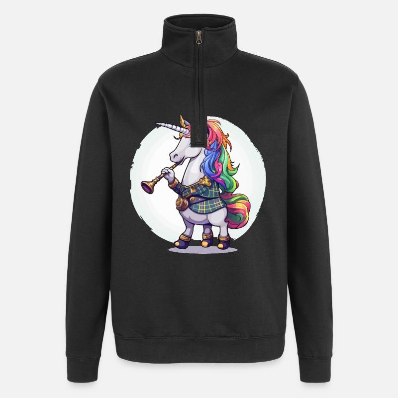 Buntes Einhorn mit Trompete - Quarter-Zip-Sweatshirt - Schwarz
