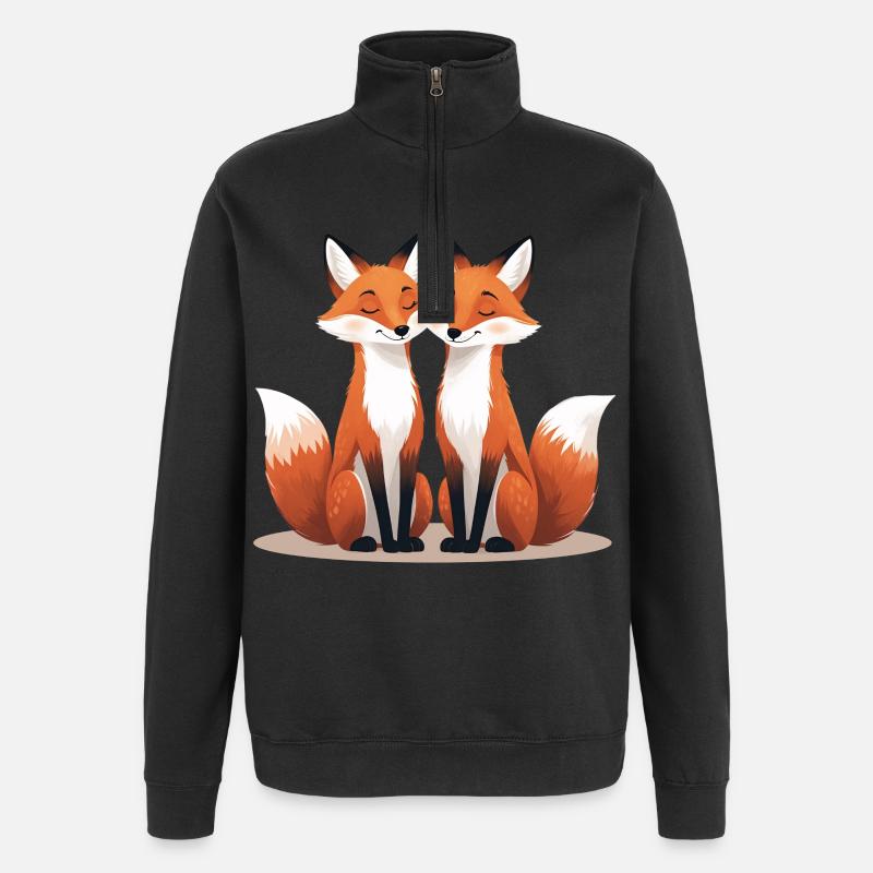 Two cuddling foxes - Quarter-Zip Sweatshirt - black