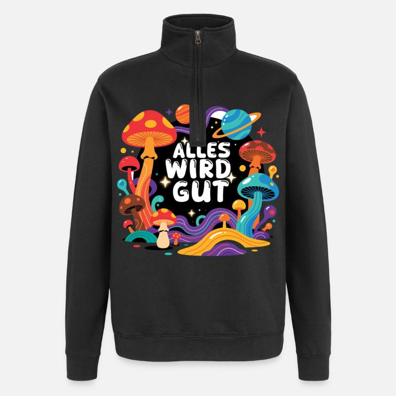 Alles wird gut - Retro Pilze Weltraum Design - Quarter-Zip-Sweatshirt - Schwarz