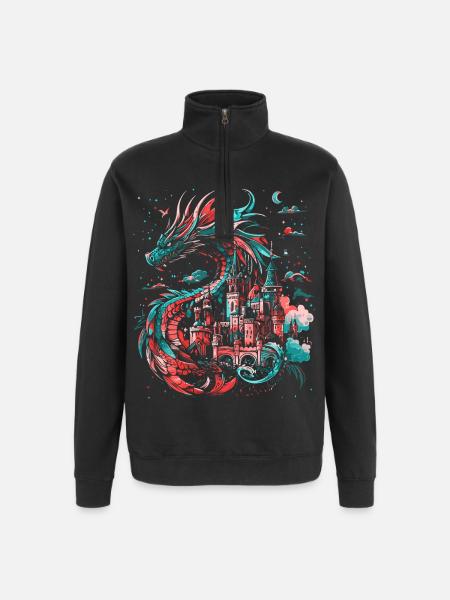 Dragon Castle Fantasy Magic Mythology Creature - Quarter-Zip Sweatshirt - black