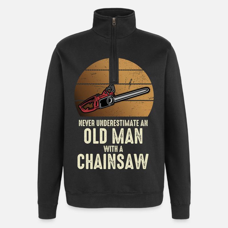 Old man with chainsaw - Quarter-Zip Sweatshirt - black