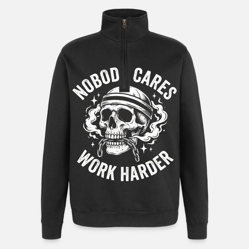 Schädel mit Helm: Arbeite härter - Quarter-Zip-Sweatshirt - Schwarz