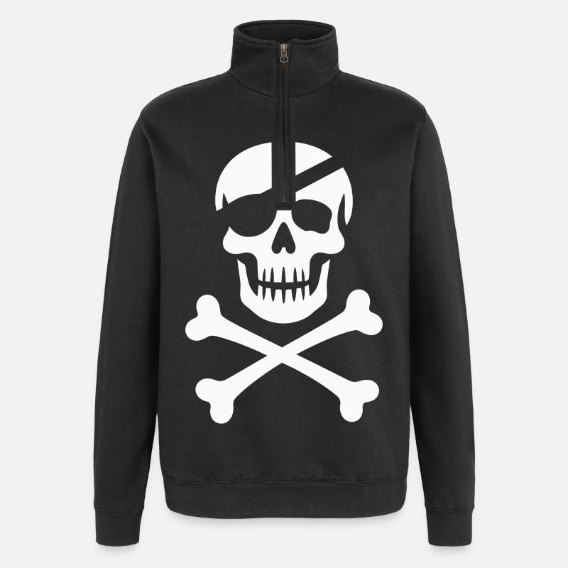 Classic Jolly Roger Pirate Skull - Quarter-Zip Sweatshirt - black