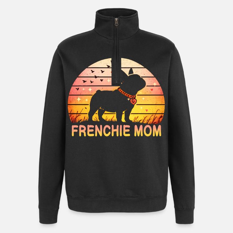 Frenchie Mom - Sweat à zip 1/4 - noir