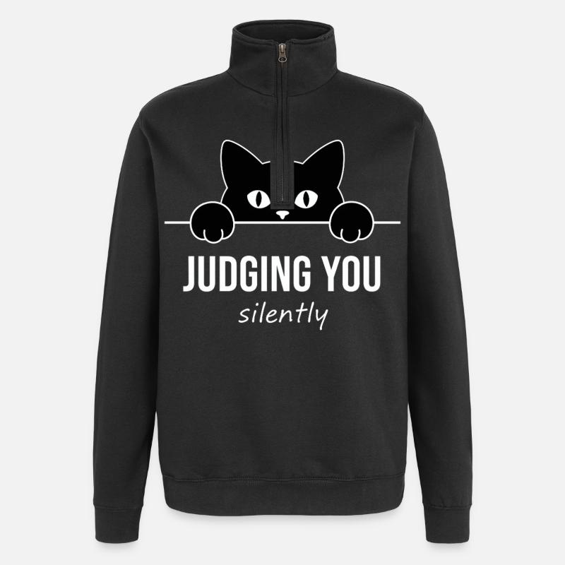 Te juger silencieusement - Chat drôle - Sweat à zip 1/4 - noir