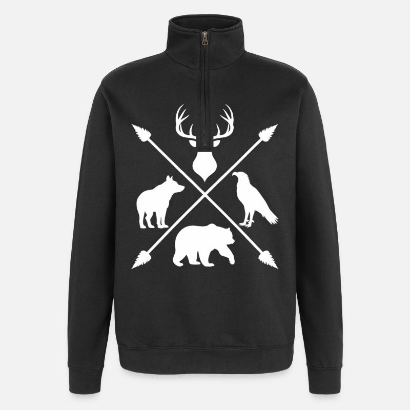 Waldtiere Wildnis Hirsch Wolf Bär Pfeile - Quarter-Zip-Sweatshirt - Schwarz
