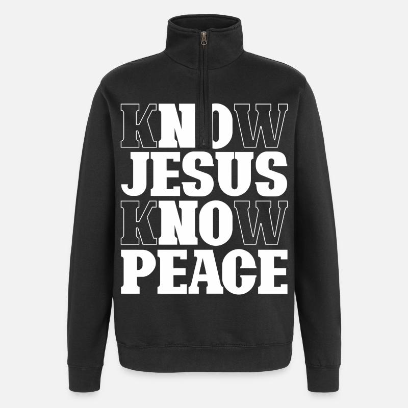 Know Jesus Know Peace Schriftzug - Quarter-Zip-Sweatshirt - Schwarz