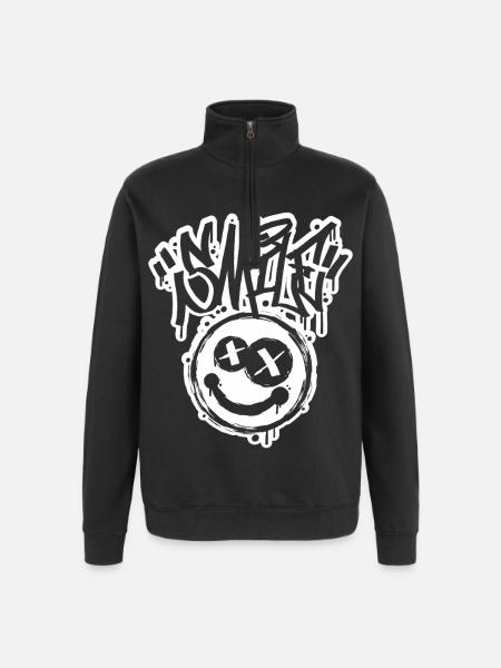 Smile Face Graphitti Letters - Quarter-Zip Sweatshirt - black