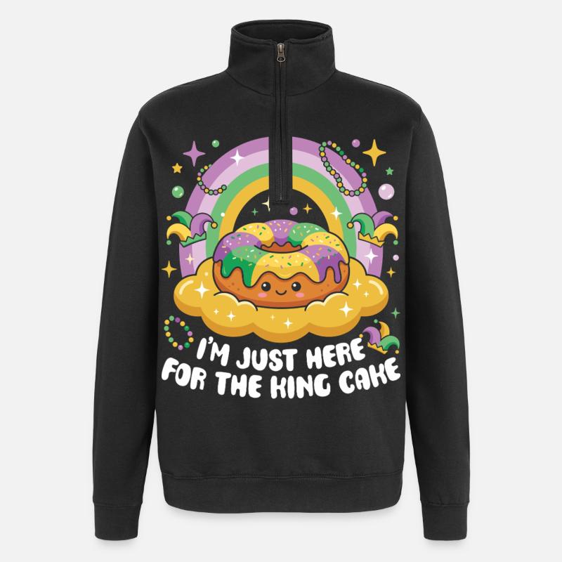 King Cake Mardi Gras Kawaii - Sweat à zip 1/4 - noir