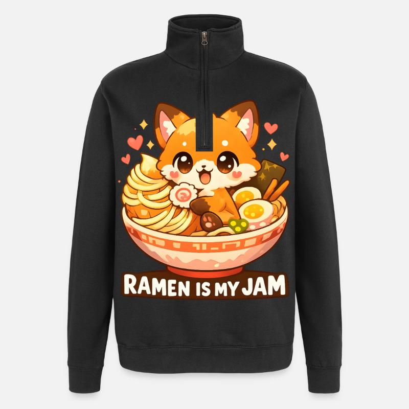 Kawaii Ramen Katze  - Quarter-Zip-Sweatshirt - Schwarz