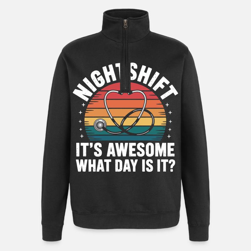 Night Service Retro Stethoscope - Quarter-Zip Sweatshirt - black