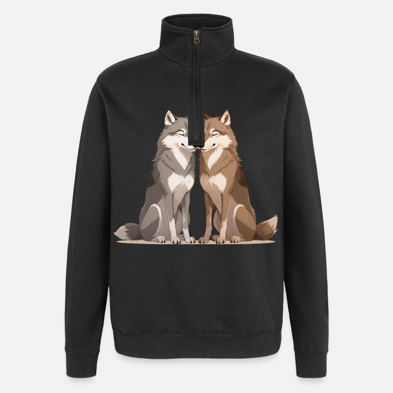 Hugging Wolves Duo - Quarter-Zip Sweatshirt - black