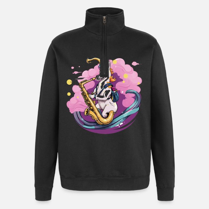 Saxophon-Einhorn im Nebelzauber - Quarter-Zip-Sweatshirt - Schwarz