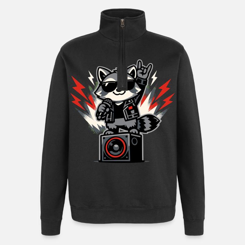 Retro Waschbär Rock Musik Geschenk - Quarter-Zip-Sweatshirt - Schwarz