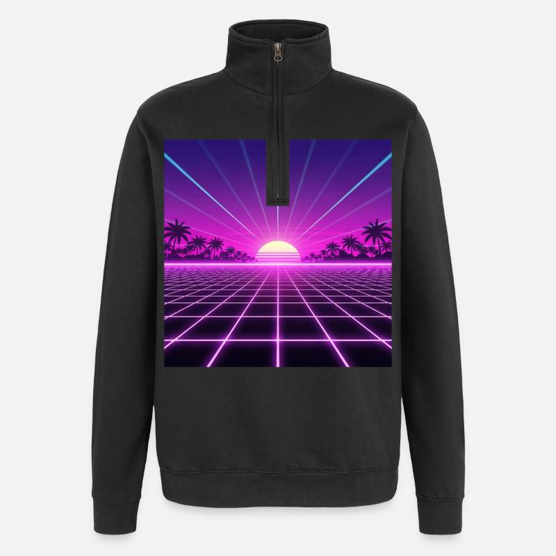 Sunset Neon Retrogrid back to 90s - Quarter-Zip Sweatshirt - black