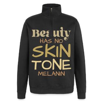 Schönheit kennt keinen Hautfarbton - Quarter-Zip-Sweatshirt - Schwarz - Vorne - AI Model Female 172 light (172cm) & AI Model Male 178 dark (178cm)