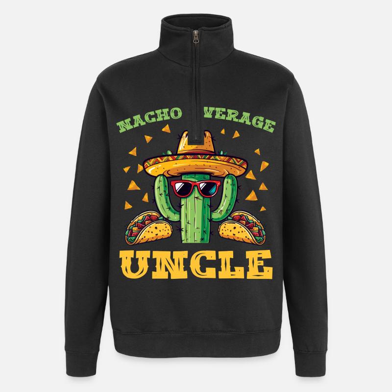 Cactus avec sombrero et tacos - Sweat à zip 1/4 - noir