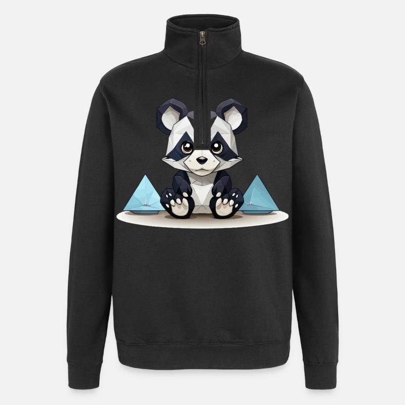 Low-Poly Panda am Eisgebirge - Quarter-Zip Sweatshirt - black