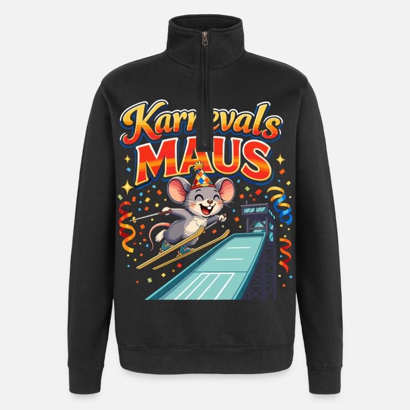 Carnival Mouse Ski Jumping Funny - Quarter-Zip Sweatshirt - black