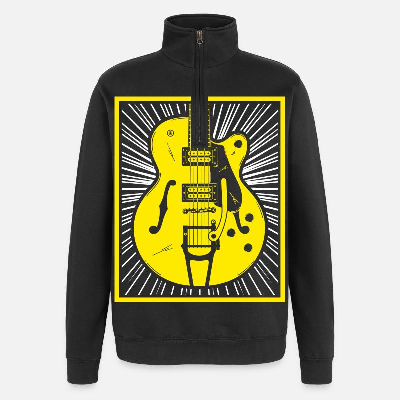 Silhouette de guitare rétro - Sweat à zip 1/4 - noir
