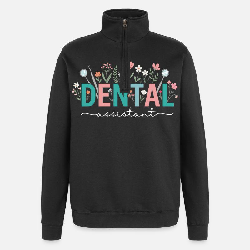 Assistante dentaire en fleurs, femme dentiste - Sweat à zip 1/4 - noir