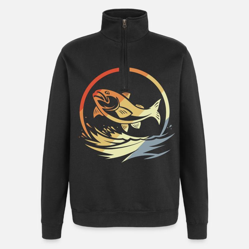 Pêche de style rétro - Sweat à zip 1/4 - noir