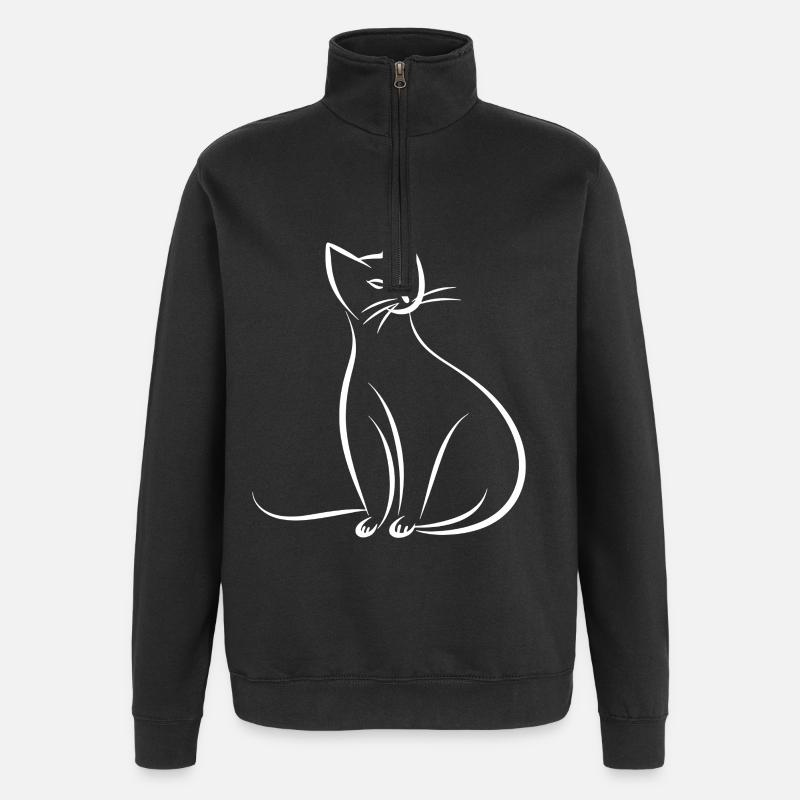 Dessin de chat - Sweat à zip 1/4 - noir