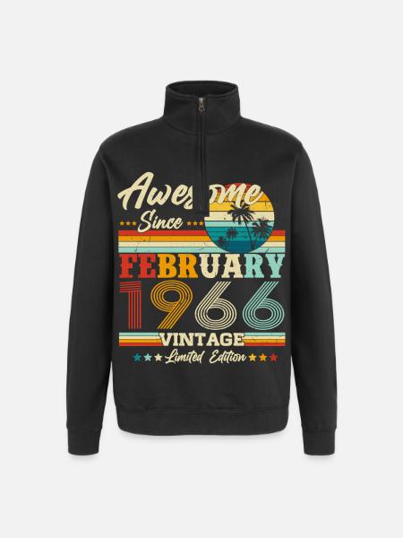Vintage February 1966 Vintage Retro Birthday - Quarter-Zip Sweatshirt - black