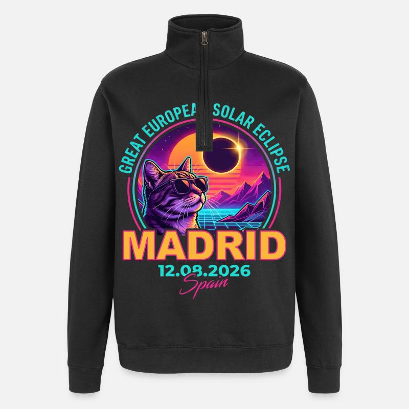 Solar Cat Madrid Eclipse 2026 - Quarter-Zip Sweatshirt - black