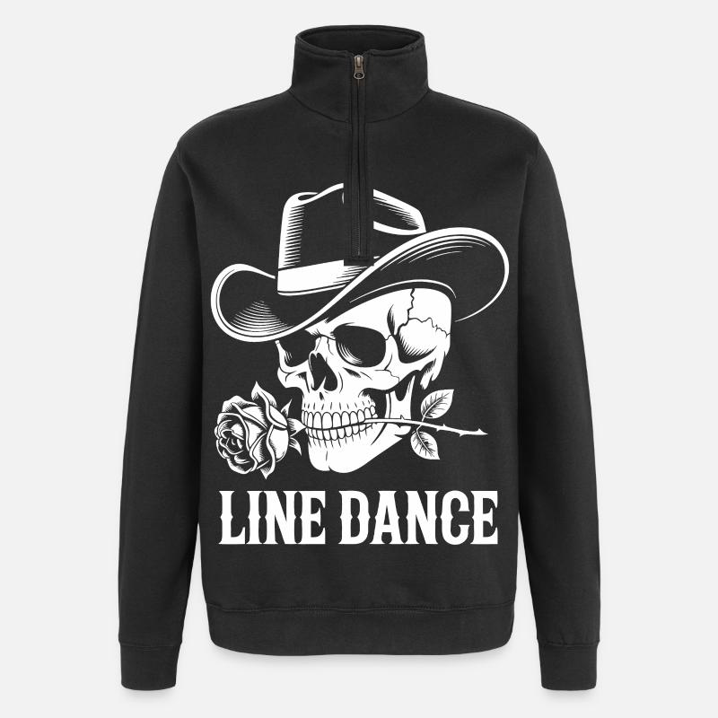 Line Dance Skull with Rose - Quarter-Zip Sweatshirt - black