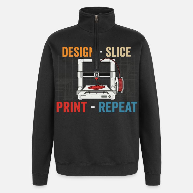 3D-Druck Evolution – Design Slice Print Repeat - Quarter-Zip-Sweatshirt - Schwarz