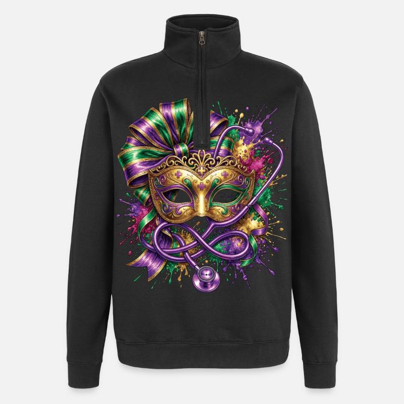 Mardi Gras Krankenschwester-Doktor-Maske - Quarter-Zip-Sweatshirt - Schwarz