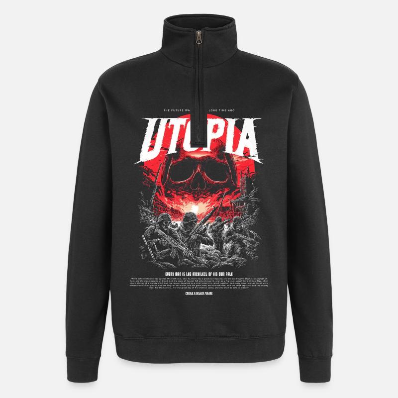 Utopia Crâne Rouge de Feu - Sweat à zip 1/4 - noir