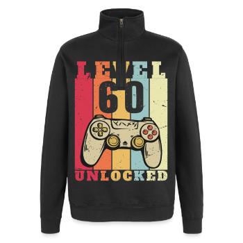 Level 60 vollständiges 60-jähriges Jubiläum - Quarter-Zip-Sweatshirt - Schwarz - Vorne - AI Model Female 172 light (172cm) & AI Model Male 178 dark (178cm)