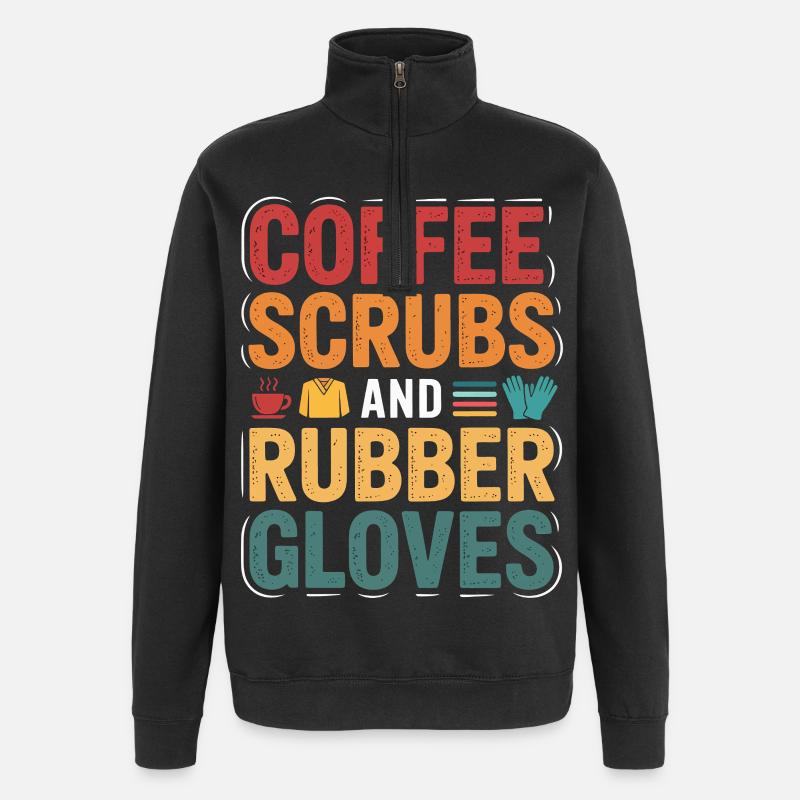 Kaffee Scrubs und Gummi Handschuhe - Quarter-Zip-Sweatshirt - Schwarz