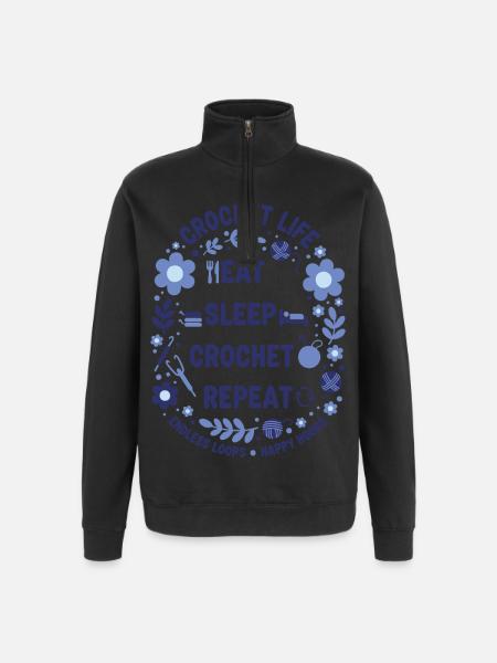 Crochet Life Eat Sleep Crochet Repeat Happy Hooks - Quarter-Zip Sweatshirt - black