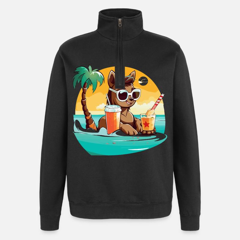 Lama am Strand im Sonnenlicht - Quarter-Zip-Sweatshirt - Schwarz
