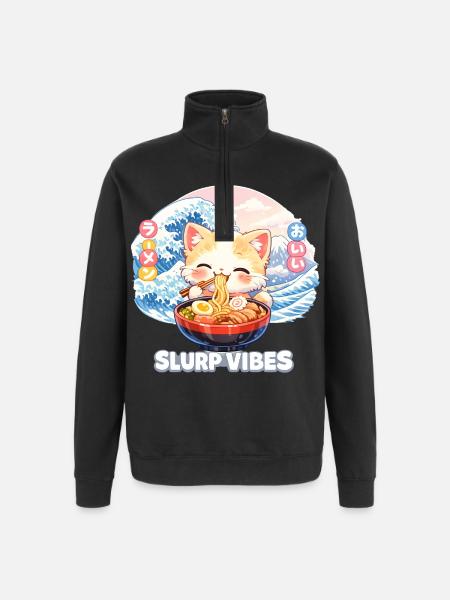 Ramen Cat Kanagawa Pastel - Quarter-Zip Sweatshirt - black