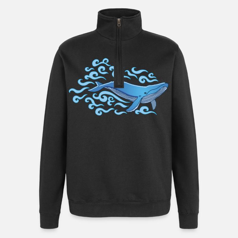 Den blåhval - Sweatshirt med 1/4 lynlås - sort