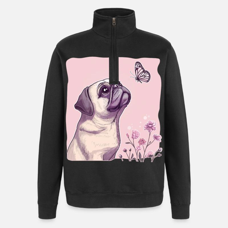 Carlin avec papillon - Sweat à zip 1/4 - noir