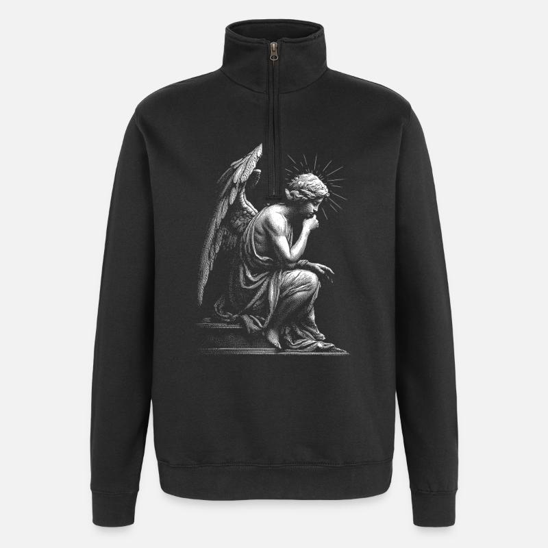 Engel Silhouette Gravur - Quarter-Zip-Sweatshirt - Schwarz