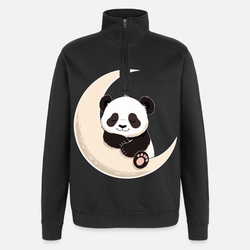 Panda Moon Cuddles - Quarter-Zip Sweatshirt - black