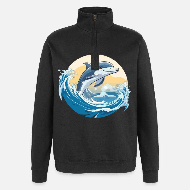 Dolphin jump over surf wave - Quarter-Zip Sweatshirt - black